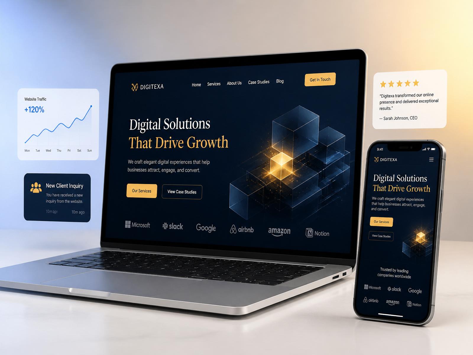 Premium website and mobile mockup by Prime Digital Studio